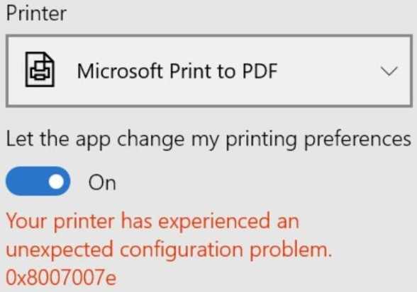 Your Printer has Encountered an Unexpected Configuration Problem